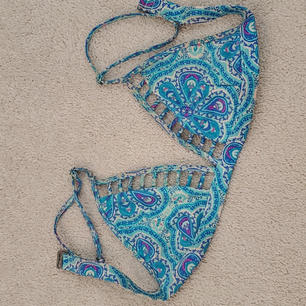 Hollister paisley print bikini top blue